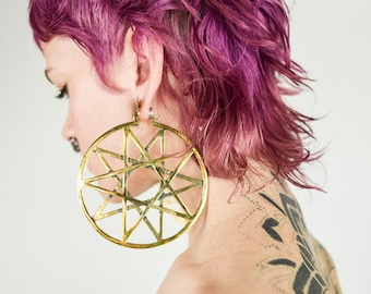 Gold Star Earrings, Boho Earrings, Large Hoop Earrings, Geometric Earrings, Statement Earrings, Gothic Earrings, Alternative Earrings