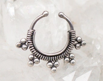 Silver Nose Ring, Fake Nose Ring, Silver Septum Ring, Ornate Nose Ring, Body Jewelry, Statement Jewelry, Ear Cuff, Clip on Nose Ring