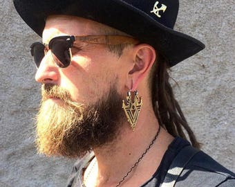 Brass Triangle Ear Weights, Sterling Silver Wire, Boho Statement Earrings