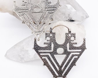 Brass Triangle Ear Hangers, Silver Gold Statement Earrings