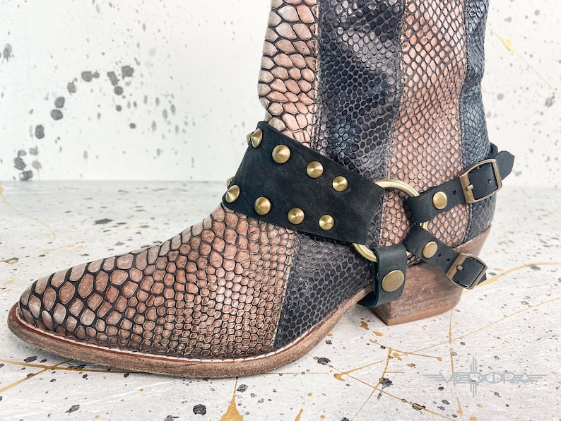 Black Studded Leather Boot Strap boot harness Motorcycle image 3