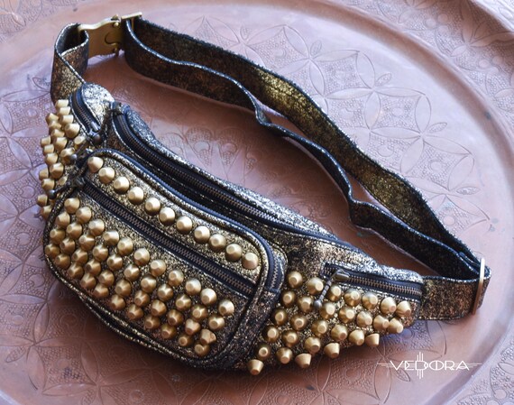 gold leather fanny pack