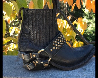 Studded Leather Boot Straps: Motorcycle Cowboy Boot Harness