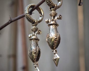 Serpent Tassel Earrings with a 6 mm Gauged Hoop: Snake Jewelry