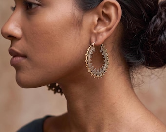 Handmade Brass Saw Hoop Earrings, Large 2.25" Ear Weights