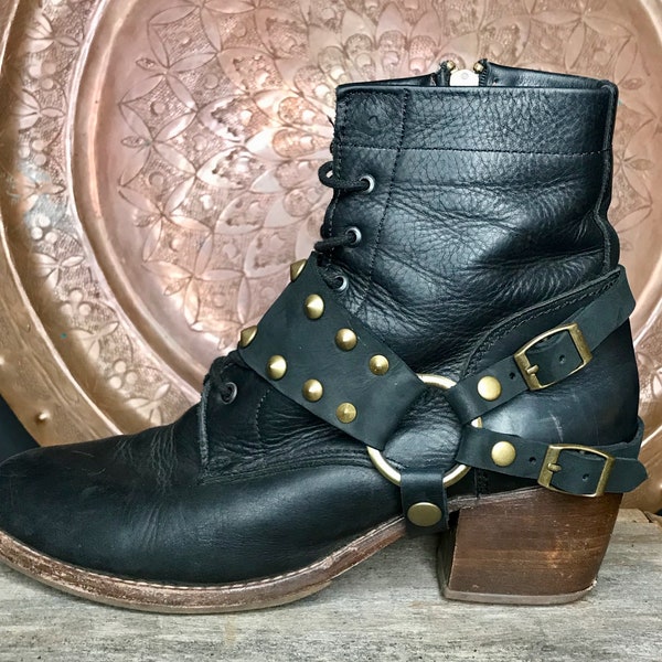 Black Studded Leather Boot Strap boot harness Motorcycle