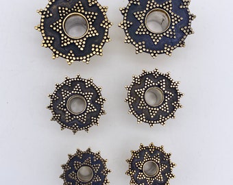 Gold Star Brass Plug Earrings, Ornate Tribal Gauges (17mm)