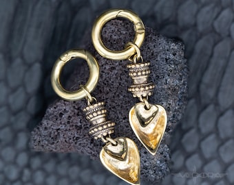 Brass Gauged Hoop Earrings: Beaded Tassel, Boho Ear Weights (6 gauge)