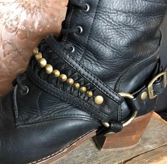 gold studded biker boots