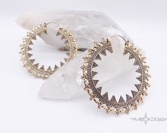 Gold Brass Saw Hoop Earrings, Large Gauge Earrings