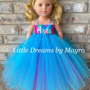 Personalized 18 inch doll inspired mermaid tutu dress, inspired mermaid doll dress birthday gift