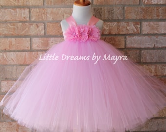 Pink puffy tutu dress and matching hairpiece, Flower girl tutu dress, Pink birthday party outfit, Sweetheart tutu dress size nb to 5T