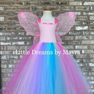Affordable pastel rainbow butterfly tutu dress with large or small wings, Princess fairy butterfly costume size newborn to 14years