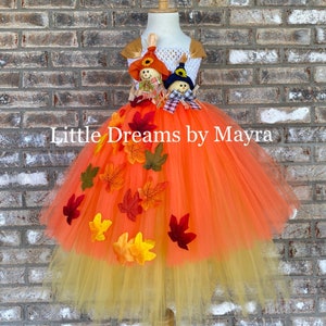 Scarecrow tutu dress, Fall tutu dress, autumn Flower girl tutu dress - Fall leaves tutu dress size nb to 12 years