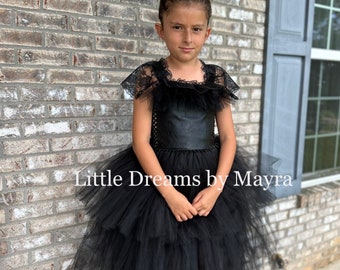 Abito tutù in pizzo nero, abito tutù da strega, costume di Halloween taglia n. fino a 14 anni