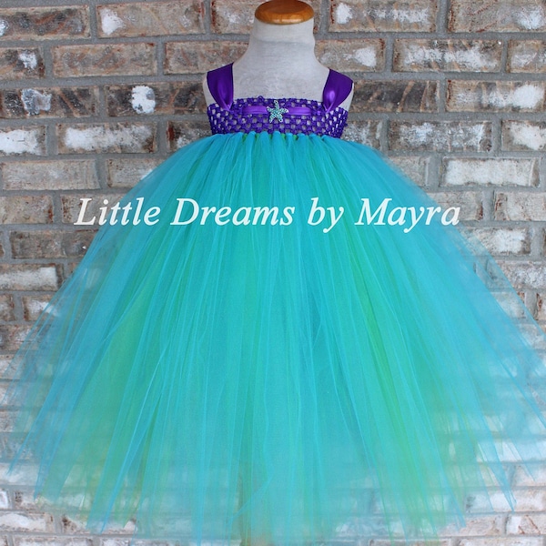 Mermaid tutu dress, Mermaid birthday party, Under the sea tutu dress, Starfish tutu dress, Mermaid birthday outfit size nb to 14years