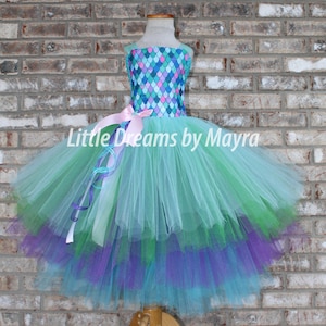 Mermaid birthday party dress with hairpiece - Mermaid princess dress - Mermaid tutu outfit size nb to 12years