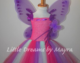 Pink, purple and mint butterfly tutu outfit, Halloween butterfly with wings, wand and hairclip, size newborn to 14years