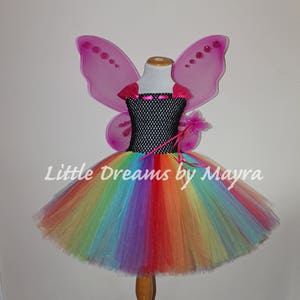 Rainbow butterfly tutu outfit, Halloween butterfly with wings, wand and hairclip, Princess fairy butterfly costume size newborn to 14years image 1