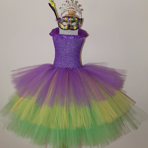 Affordable Mardi gras Tiara inspired tutu dress with mask available in size 12months to 12years