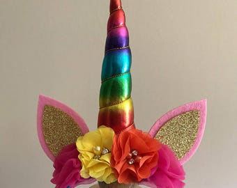 Rainbow unicorn headband, Unicorn birthday party headband, Rainbow Unicorn ears headband