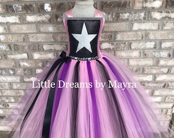 Girly Rock star birthday tutu dress, Pink Rock star costume size nb to 12years