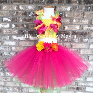 Hawaiian inspired tutu outfit and lei, Luau birthday party outfit available in any size