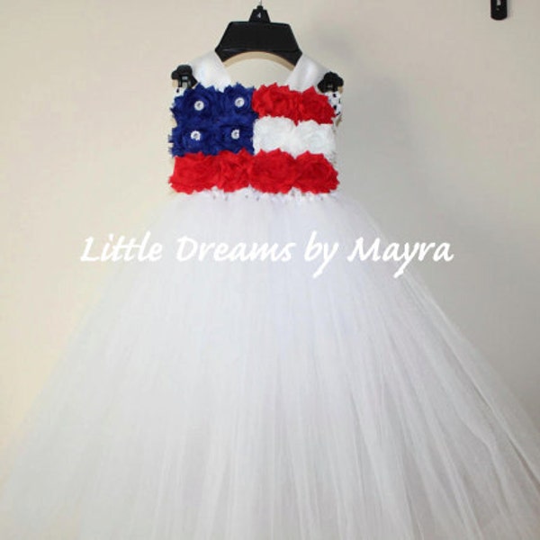 Patriotic 4th of July tutu dress - Miss America tutu dress and matching hairclip size nb to 12years