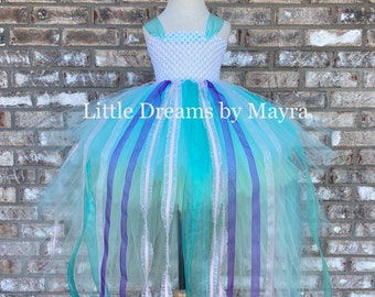 High low mint tutu dress and wings, jellyfish tutu dress, Unicorn birthday party outfit available in any size nb to 14years