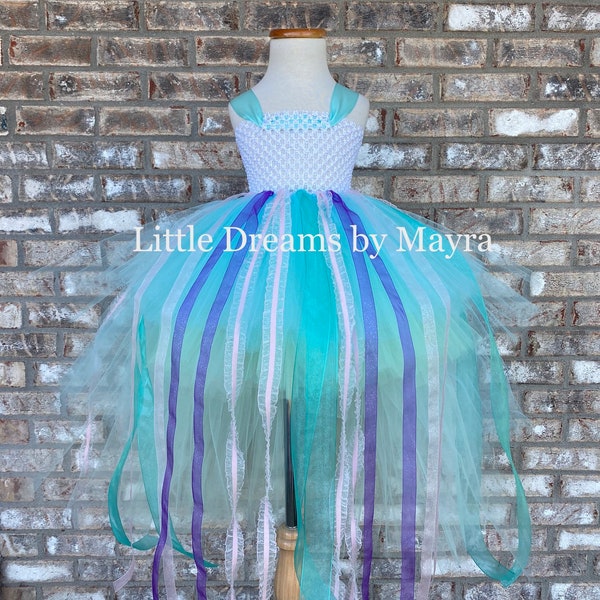 High low mint tutu dress and wings, jellyfish tutu dress, Unicorn birthday party outfit available in any size nb to 14years