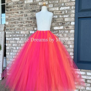 Malibu tutu skirt, Orange and hot pink tutu, available in more colors, adult tutu skirt, long maternity tutu, long bachelorette tutu skirt
