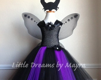 Black tutu dress with wings and horns headband inspired costume available in size nb to 14years