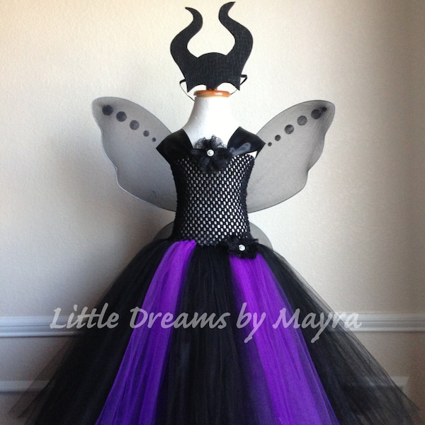 Black tutu dress with wings and horns headband inspired costume available in size nb to 14years