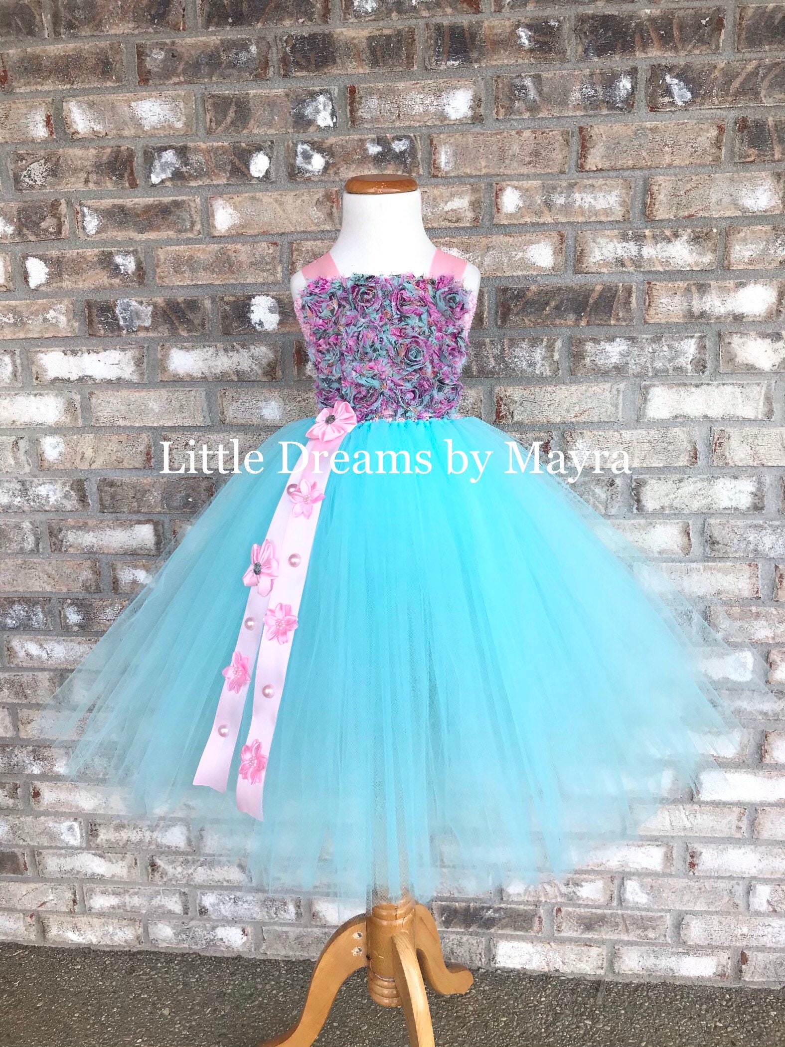pink and blue tutu dress Pink Blue Contrast Color Tutu Dress
