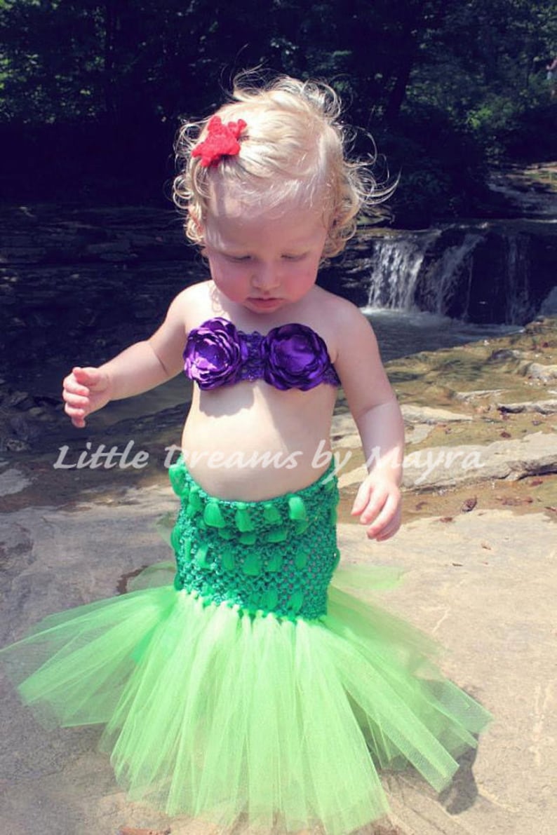 mermaid inspired tutu outfit and hair clip size newborn, 3m, 6m, 9m, 12m, 18m, 24m, 2T, 3T, 4T image 2