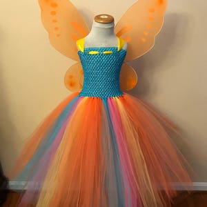 Affordable orange butterfly tutu dress with wings, wand and hairclip, Princess fairy butterfly costume size newborn to 14years