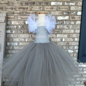 grey tutu dress long Gray Tulle Lace Long Prom Dress, A-Line Strapless Evening Party Dress