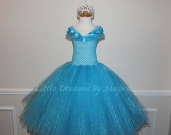 Turquoise glitter tutu dress, Princess tutu dress size nb to 12years