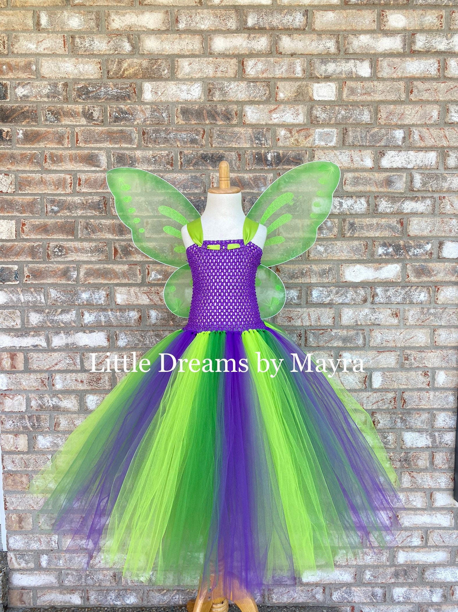 Purple and Green Butterfly Tutu Dress with Wings and Hairpiece, Princess Fairy Butterfly Costume Size Newborn to 14Years