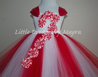 Vestido de tutú de bastón de caramelo y diadema a juego, atuendo de recital navideño, vestido de tutú de villancico, talla nb a 12 años