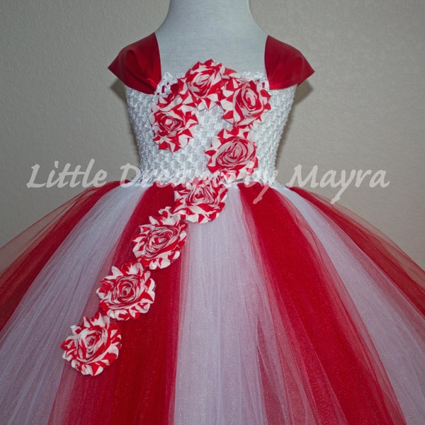 Candy Cane tutu dress and matching headband, Christmas recital outfit, Christmas Carol tutu dress size nb to 12years