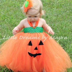 Pumpkin tutu dress and matching flower clip size nb to 10years