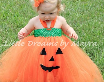 Pumpkin tutu dress and matching flower clip size nb to 10years