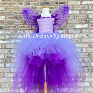 Purple or pink fairy dress with wings and hairpiece, size newborn to 14years, high low Purple butterfly tutu dress