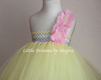 Spring tutu dress with FREE matching hairpiece - Easter tutu dress - Yellow tutu dress size nb to 8years