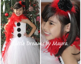 Snowman tutu dress with feathers boa and headband  size nb to 14years