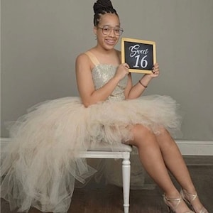 High low gold tutu dress, Gold birthday tutu dress, Low High birthday party outfit size nb to 16 years