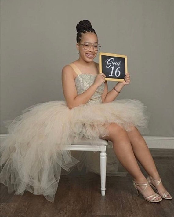 gold party dress size 16 Gold tulle lace long prom dress gold sweet 16 dress – toptby main image 1