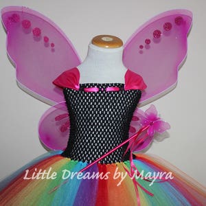 Rainbow butterfly tutu outfit, Halloween butterfly with wings, wand and hairclip, Princess fairy butterfly costume size newborn to 14years image 2