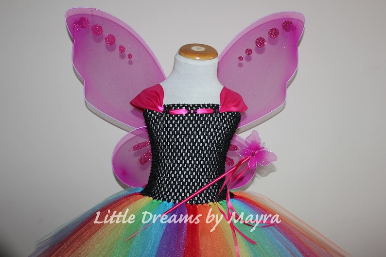 Rainbow butterfly tutu outfit, Halloween butterfly with wings, wand and hairclip, Princess fairy butterfly costume size newborn to 14years image 2